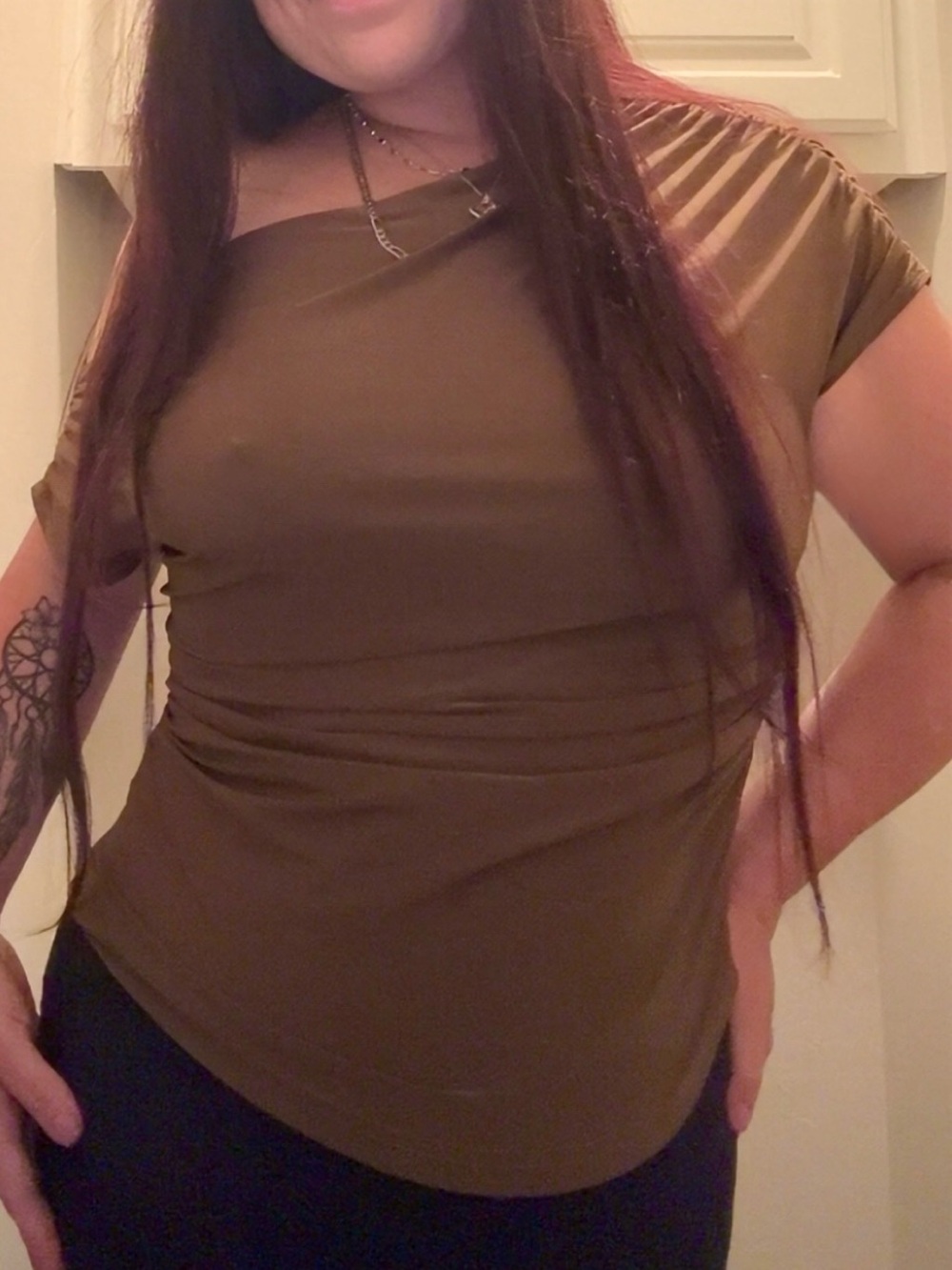 SHEIN CURVE Olive Green Asymmetric Ruched Top in Size 1XL